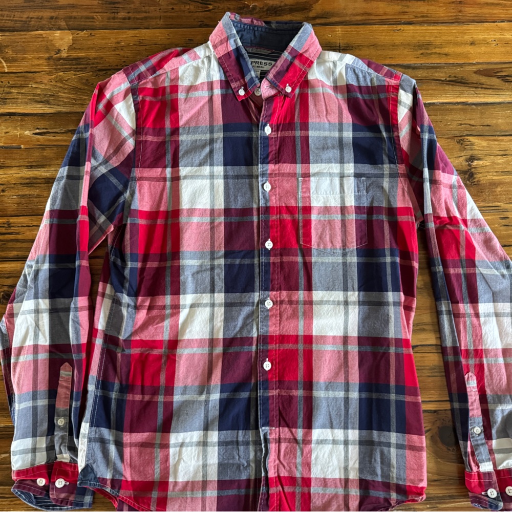 Men's Express Red and Blue Plaid Shirt